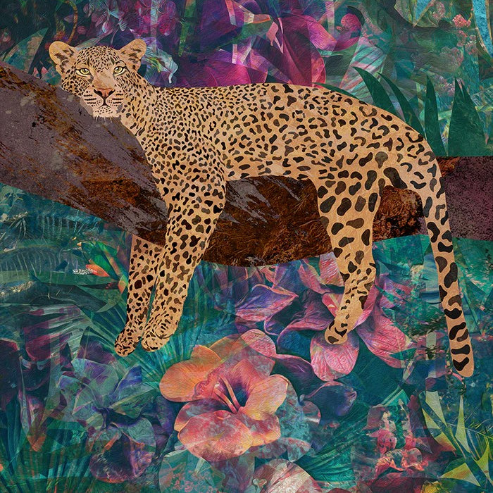 Tropical Jungle Leopard No Glasses, By Sarah Manovski Wall Art Gioia-Local 40x60cm Framed Canvas Gold