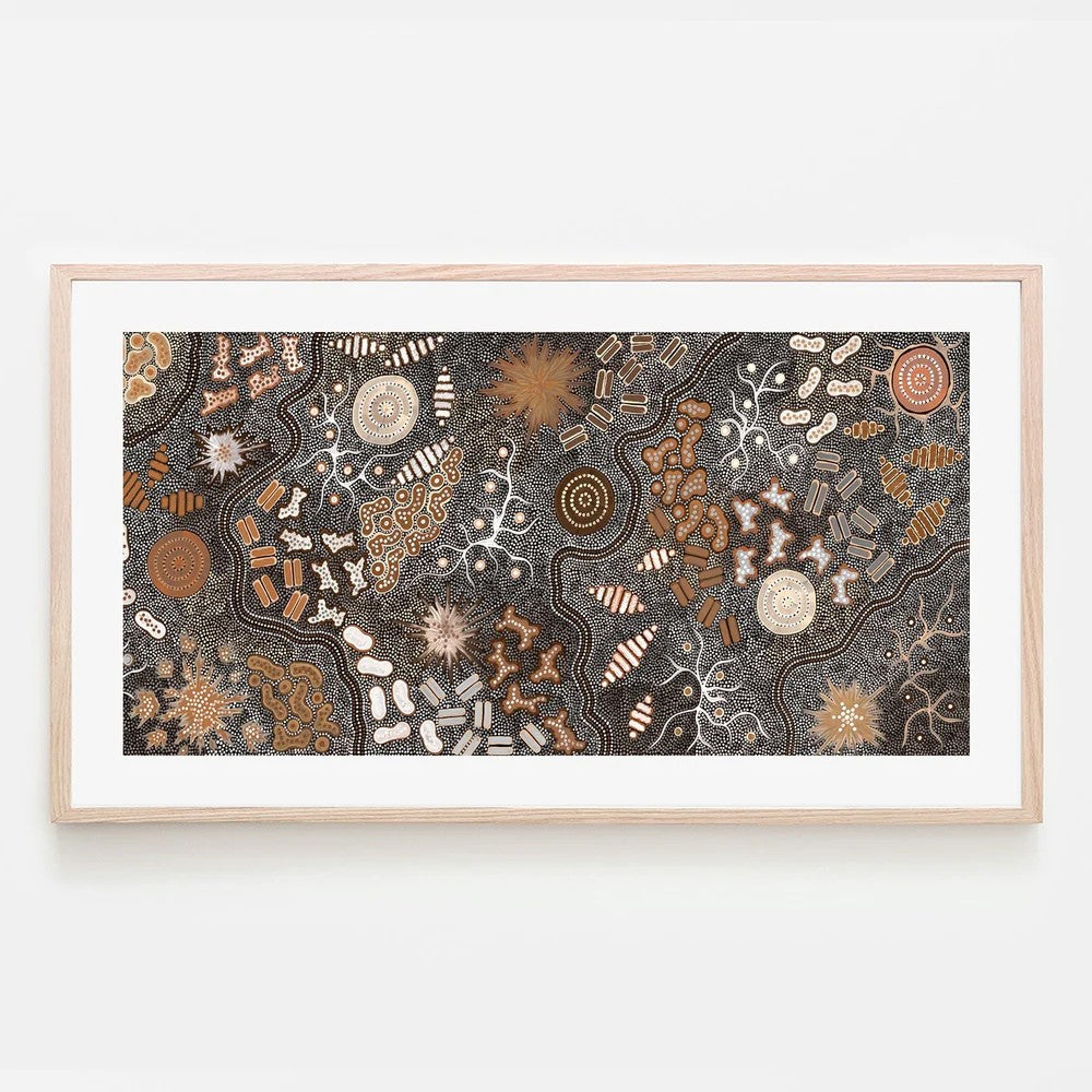 Waterhole Bush Tucker Dreaming, Style A, Burned Orange Tones, By Azeza Possum Wall Art Gioia-Local