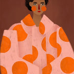 Woman With Orange Dots, By Bea Muller Wall Art Gioia-Local Gold Framed Canvas 40x60cm