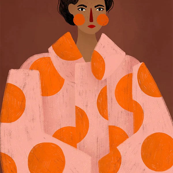Woman With Orange Dots, By Bea Muller Wall Art Gioia-Local Gold Framed Canvas 40x60cm