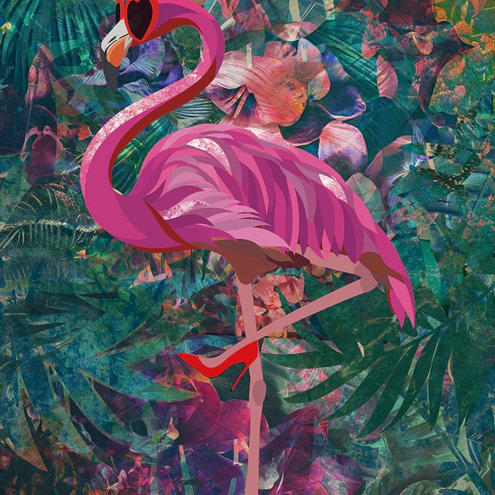 Flirty Flamingo, By Sarah Manovski Wall Art Gioia-Local Gold Framed Canvas 40x60cm