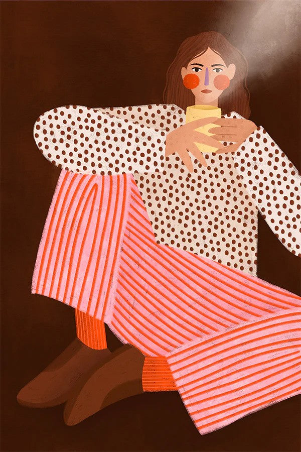 Woman With The Cup Of Tea, By Bea Muller Wall Art Gioia-Local 40x60cm Framed Canvas Gold