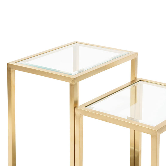Set of 2 - Oxford Glass Side Table - Brushed Gold Base ST2586-BS
