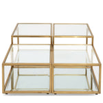 Ex Display - Set of 4 - Oxford 100cm Glass Coffee Table - Brushed Gold Base Coffee Table Blue Steel Metal-Core   