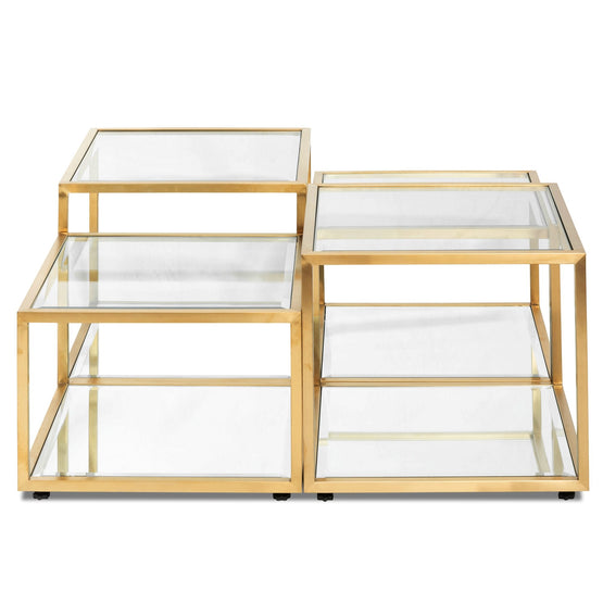 Ex Display - Set of 4 - Oxford 100cm Glass Coffee Table - Brushed Gold Base Coffee Table Blue Steel Metal-Core   