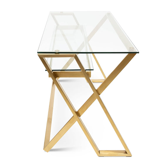 Ex-Display - Vanessa 120cm Glass Home Office Desk - Brushed Gold Base OF2589-BS-GCDISP