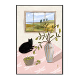 Ex Display - A Cat And Olives 50cm x 70cm Framed Canvas - Black Frame Wall Art Gioia-Local