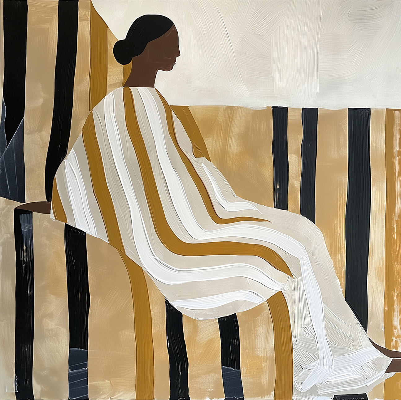 Lady In Stripes, By Plus X Studio Wall Art Gioia-Local 50x50cm Framed Canvas Gold