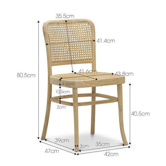 Set of 2 - Zara Teak Wood Cane Dining Chair - Natural DC5681-EA