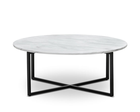Parson 86cm Round White Marble Coffee Table - Black Coffee Table Eastern-local   