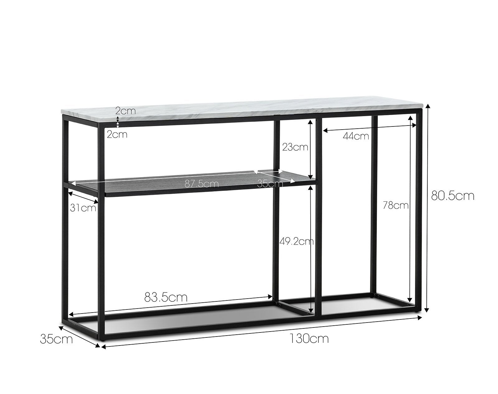 Brink 1.3m White Marble Console Table - Black Console Table Eastern-local   