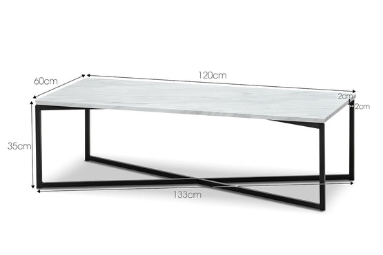 Parson 1.2m White Marble Coffee Table - Black Coffee Table Eastern-Local   