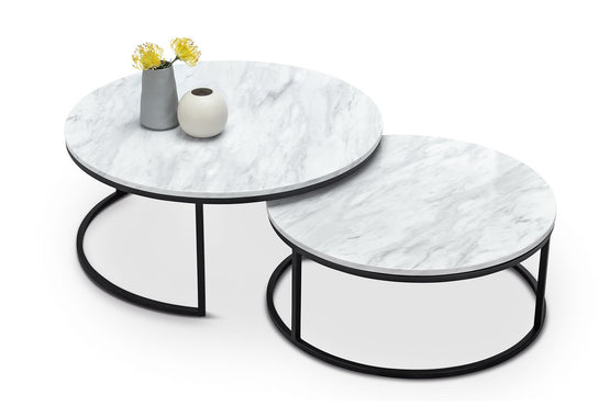 Tundra Round Nest White Marble Coffee Table - Black Coffee Table Eastern-local   