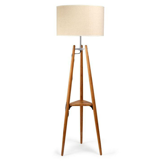 Gabie Bamboo Tripod Floor Lamp - Beige Linen Shade Floor Lamp New Oriental Lighting-Local   