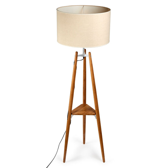 Gabie Bamboo Tripod Floor Lamp - Beige Linen Shade Floor Lamp New Oriental Lighting-Local   