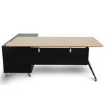 Excel 1.95m Right Return Black Executive Desk - Natural Top and Drawers Office Desk Sun Desk-Core   