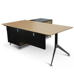 Excel 1.95m Right Return Black Executive Desk - Natural Top and Drawers Office Desk Sun Desk-Core   