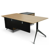Excel 1.95m Right Return Black Executive Desk - Natural Top and Drawers Office Desk Sun Desk-Core   