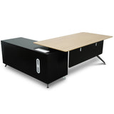 Excel 1.95m Right Return Black Executive Desk - Natural Top and Drawers Office Desk Sun Desk-Core   
