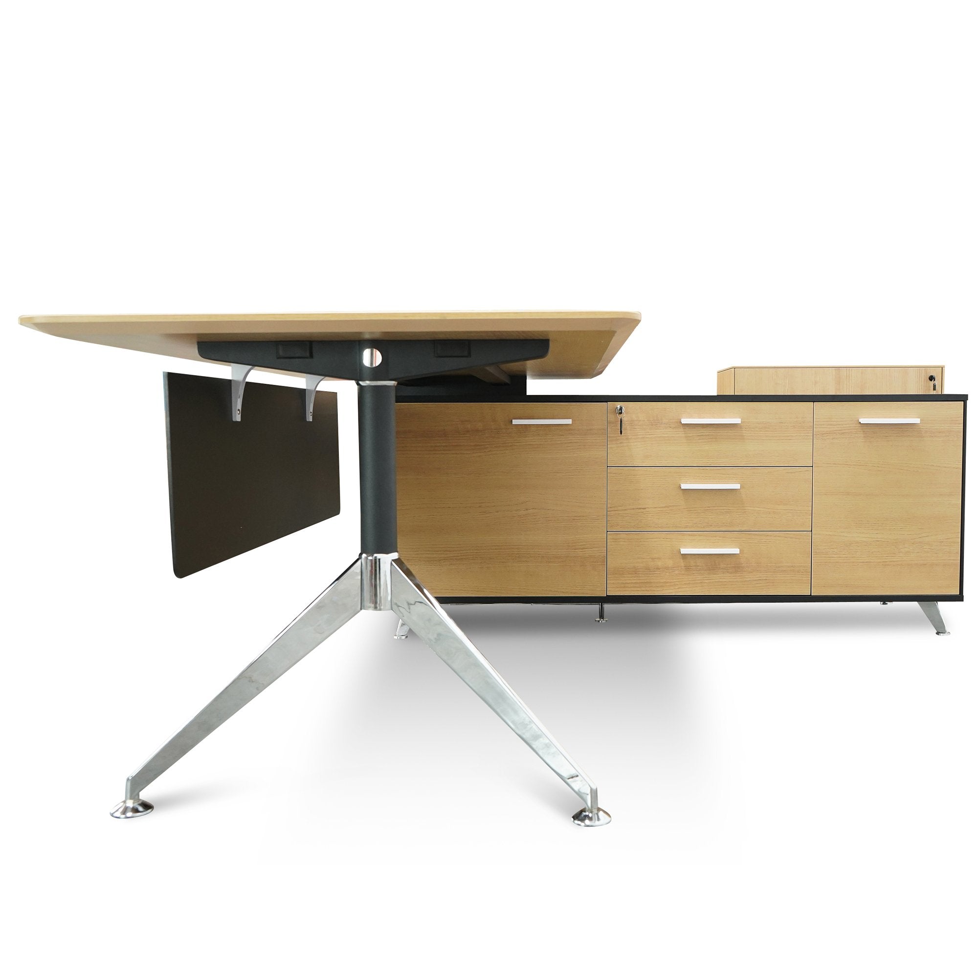 Excel 1.95m Right Return Black Executive Desk - Natural Top and Drawers Office Desk Sun Desk-Core   