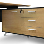 Excel 1.95m Right Return Black Executive Desk - Natural Top and Drawers Office Desk Sun Desk-Core   