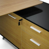 Excel 1.95m Right Return Black Executive Desk - Natural Top and Drawers Office Desk Sun Desk-Core   