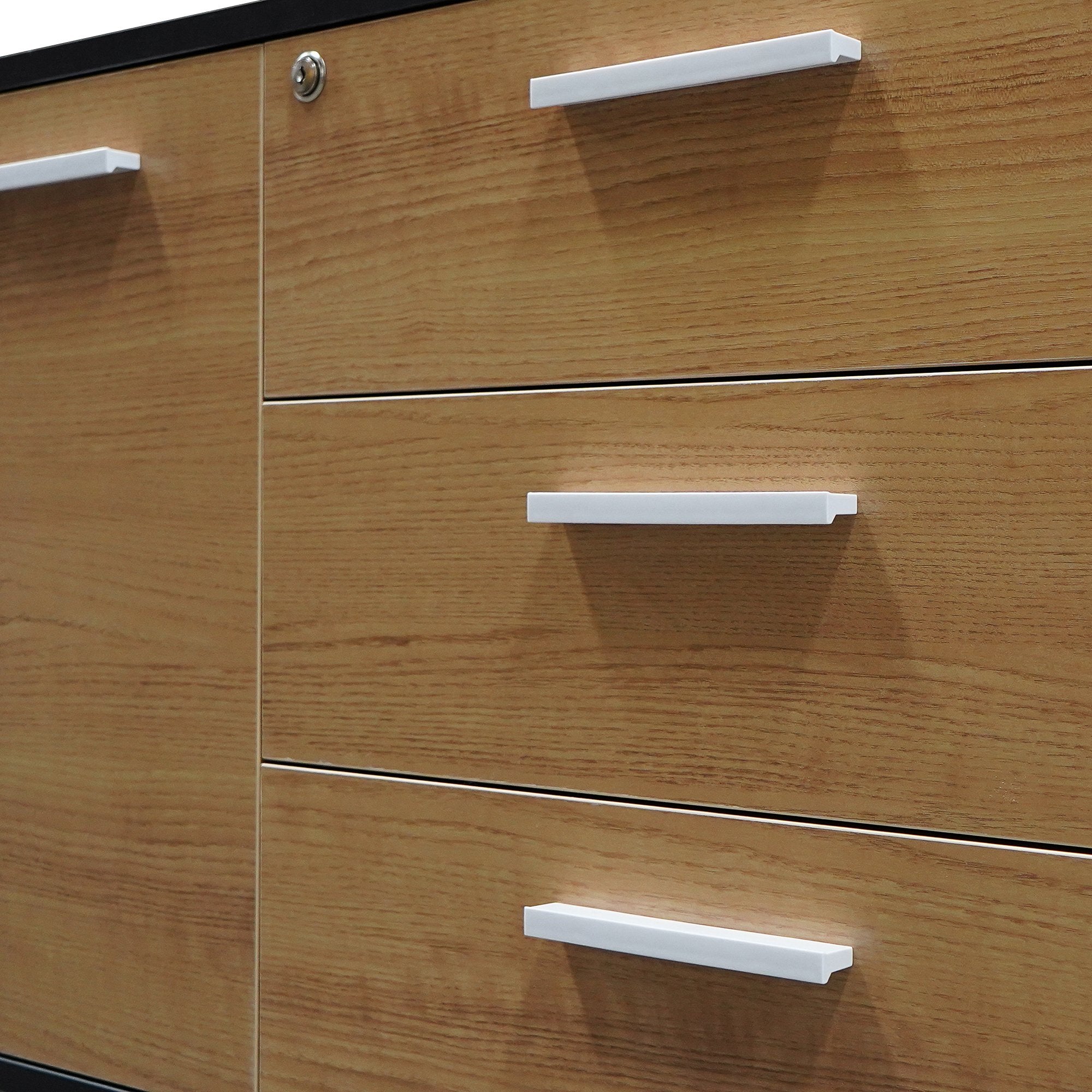 Excel 1.95m Right Return Black Executive Desk - Natural Top and Drawers Office Desk Sun Desk-Core   