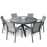 Apollo 150cm Round Ceramic Outdoor Dining Table - Charcoal Outdoor Table Melting-Local   