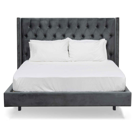 Carolina Queen Bed Frame - Charcoal Velvet Queen Bed Ming-Core   