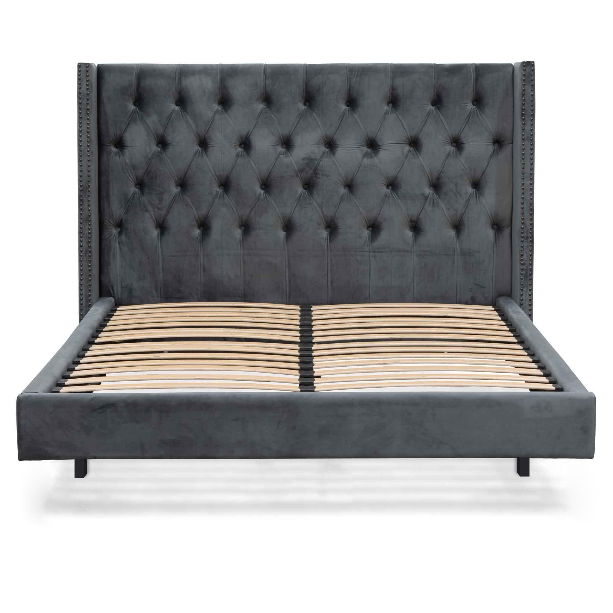 Carolina King Bed Frame - Charcoal Velvet Bed Frame Ming-Core   