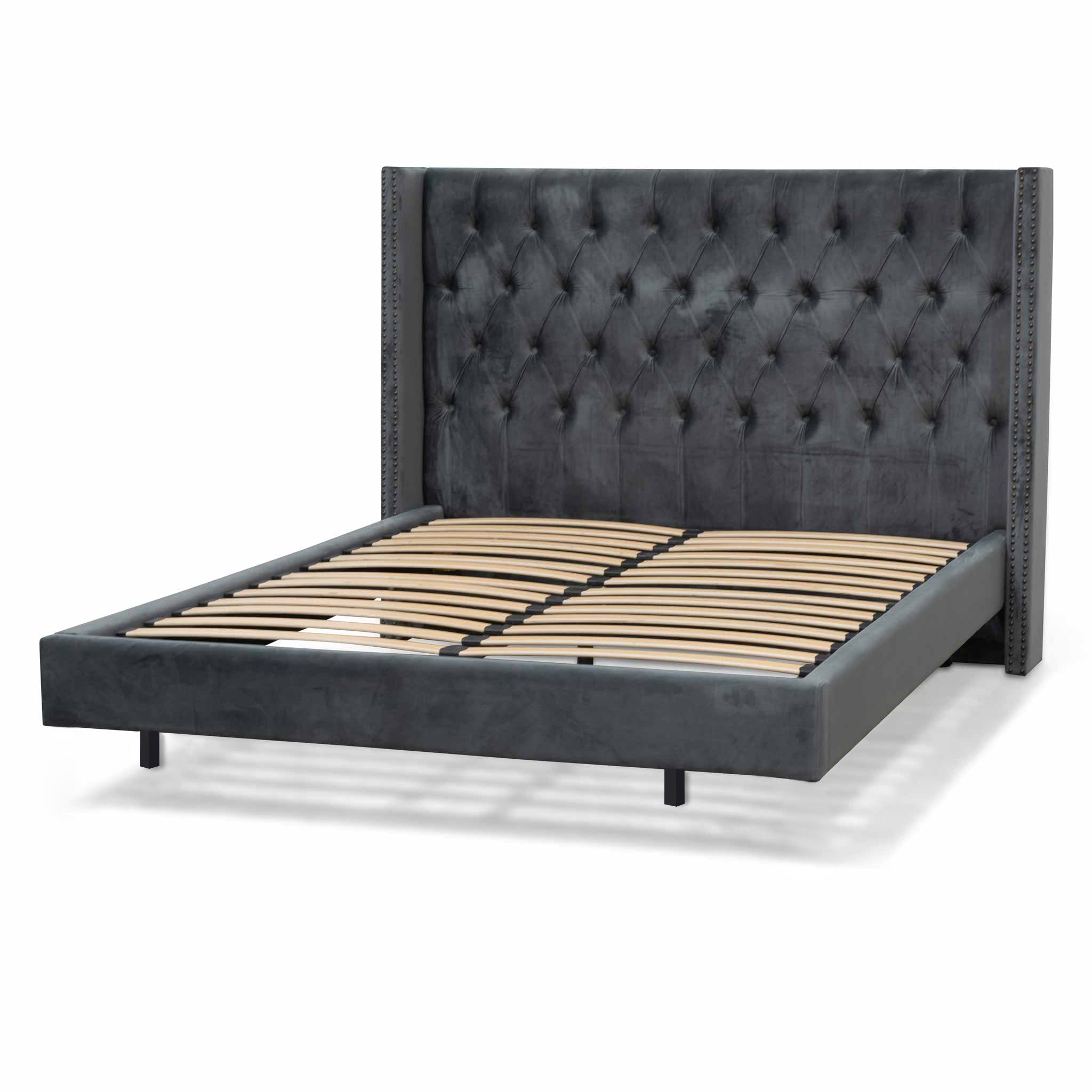 Carolina King Bed Frame - Charcoal Velvet Bed Frame Ming-Core   