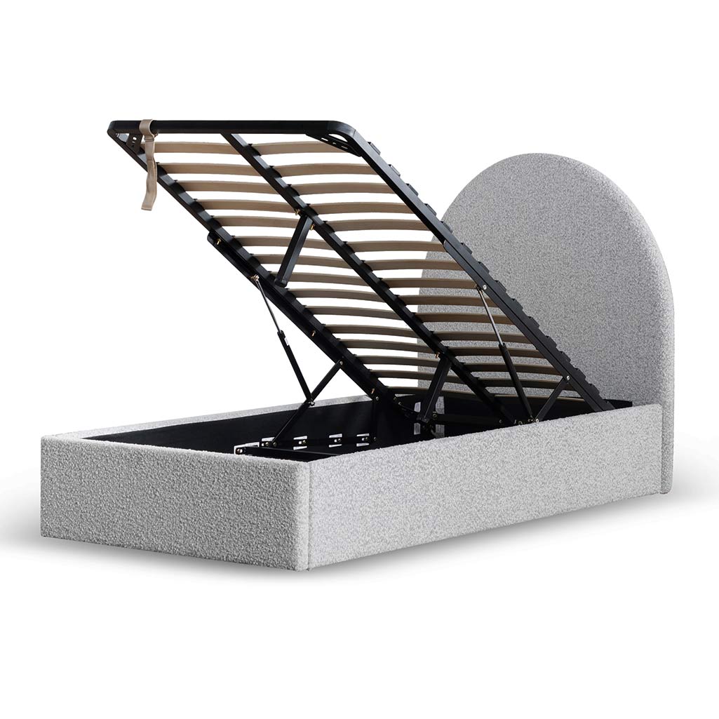 Antonia Single Bed Frame - Cloudy Pepper Boucle with Storage Single Bed YoBed-Core   