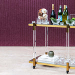 Myron Glass Bar Cart - Brushed Gold Bar Cart Blue Steel Sofa- Core   