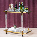 Myron Glass Bar Cart - Brushed Gold Bar Cart Blue Steel Sofa- Core   