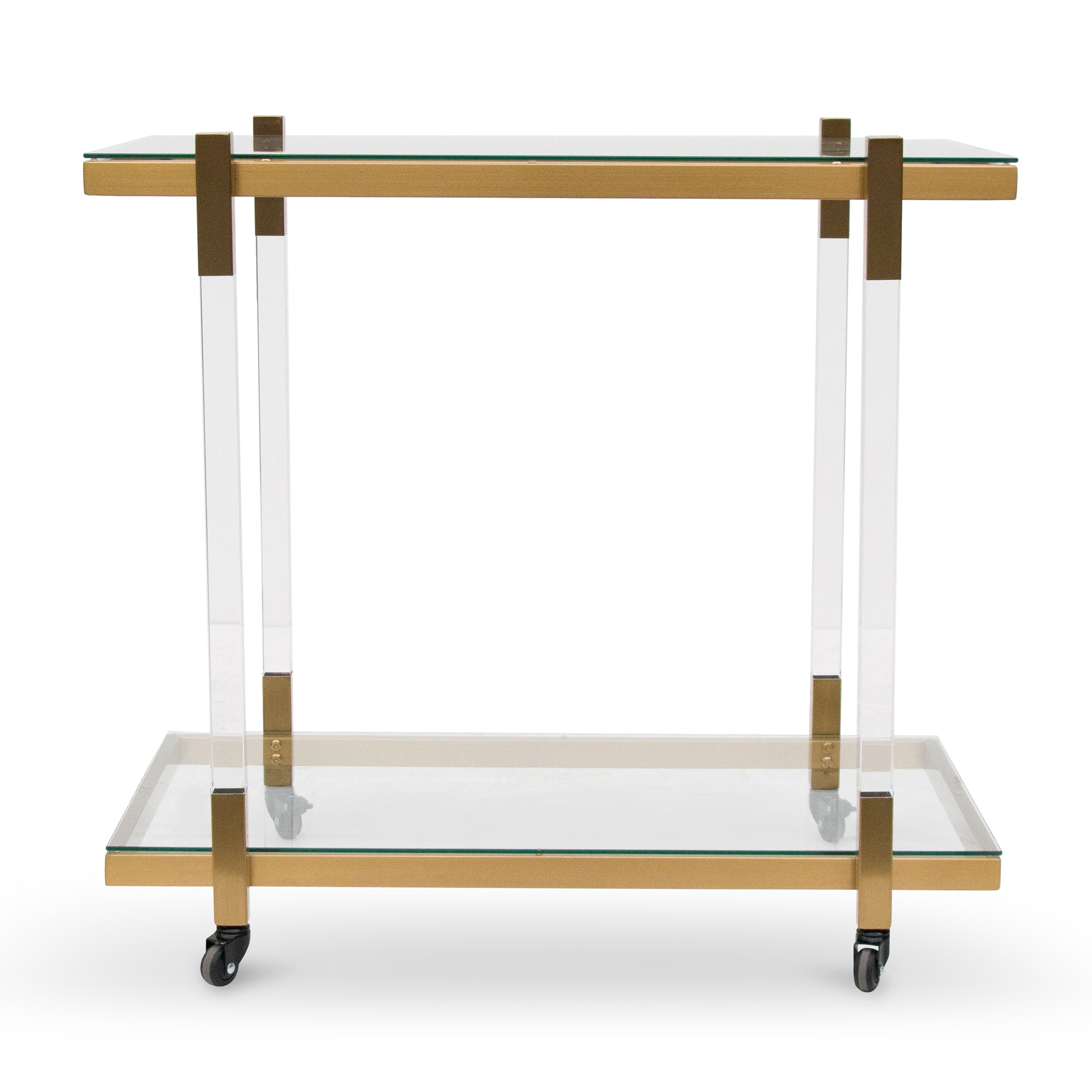 Myron Glass Bar Cart - Brushed Gold Bar Cart Blue Steel Sofa- Core   