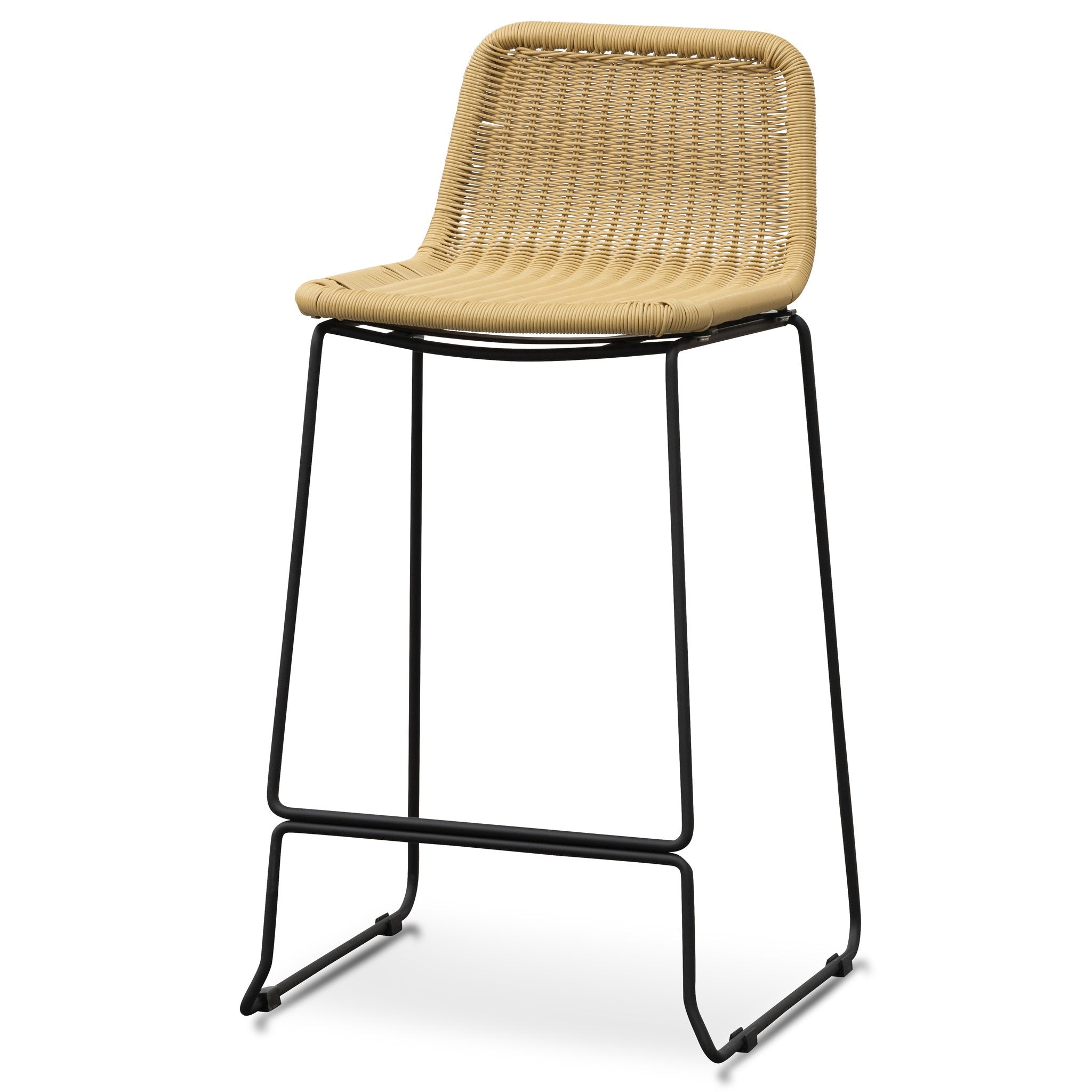 Ex Display - Morton 68cm Rattan Seat Bar Stool - Natural with Black Legs Bar Stool New Home-Core   
