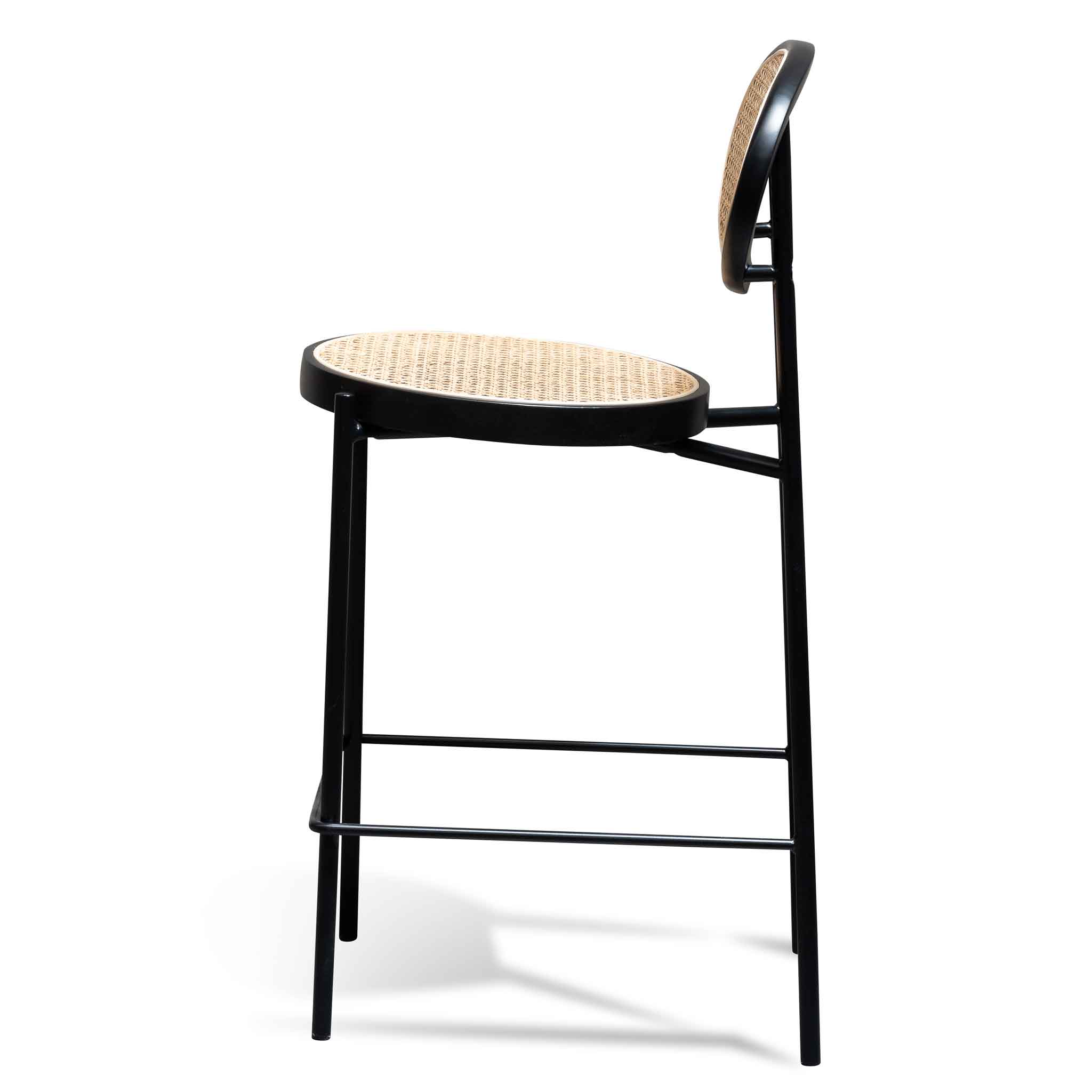 Ex Display - Lesley 65cm Natural Rattan Bar Stool - Black Bar Stool Swady-Core