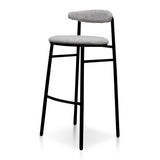 Oneal 65cm Fabric Bar Stool - Silver Grey and Black Legs Bar Stool Swady-Core   