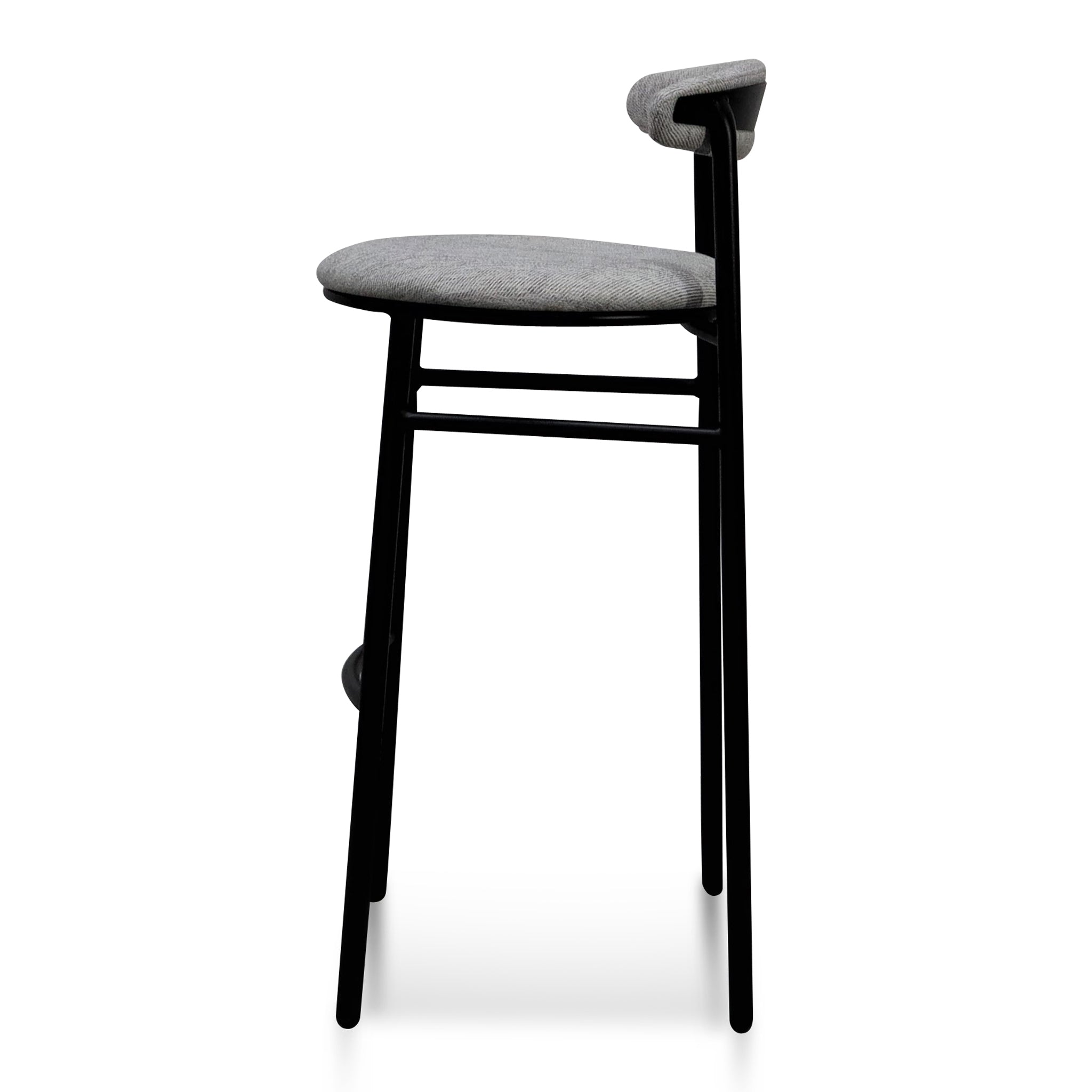 Oneal 65cm Fabric Bar Stool - Silver Grey and Black Legs Bar Stool Swady-Core   