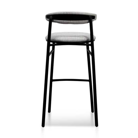 Oneal 65cm Fabric Bar Stool - Silver Grey and Black Legs Bar Stool Swady-Core   