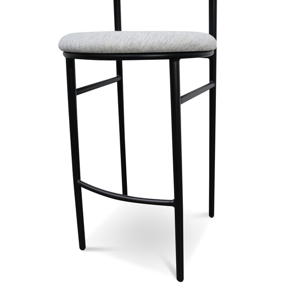 Oneal 65cm Fabric Bar Stool - Silver Grey and Black Legs Bar Stool Swady-Core   