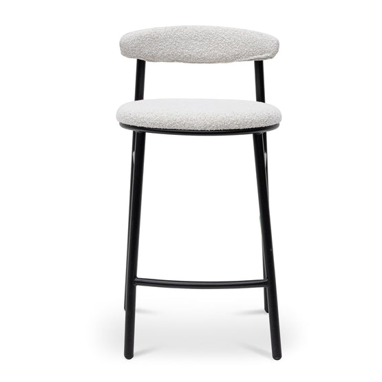 Oneal 65cm Bar Stool - Moon White Boucle and Black Legs Bar Stool Swady-Core   