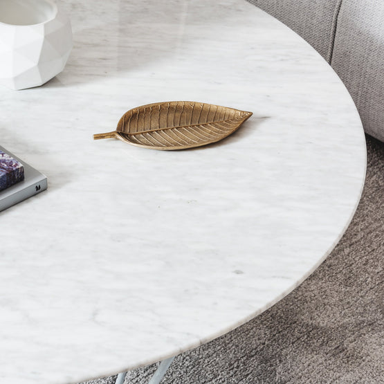 Robin 100cm Round Marble Coffee Table - White Base | Interior Secrets