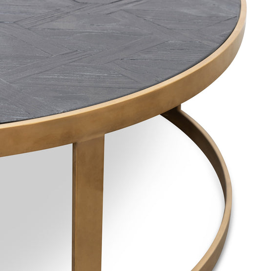 Ex Display - Alenzo Round Coffee Table - Black - Golden Base Coffee Table Nicki-Core   