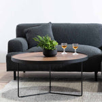 Luna 90cm Round Coffee Table - Walnut Top - Black Frame CF384-90cm
