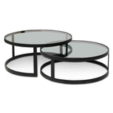 Sweeney Nested Grey Glass Coffee Table - Black Base Coffee Table K Steel-Core   
