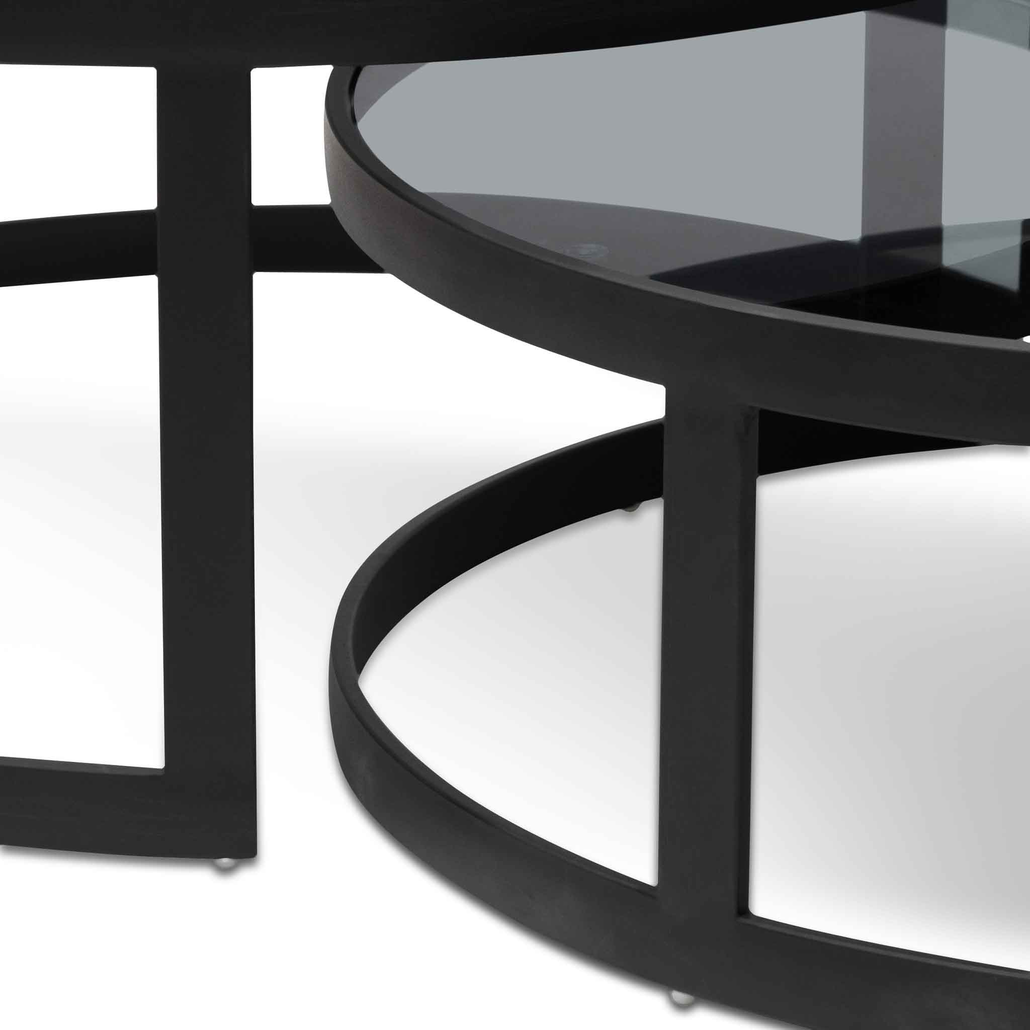 Sweeney Nested Grey Glass Coffee Table - Black Base Coffee Table K Steel-Core   