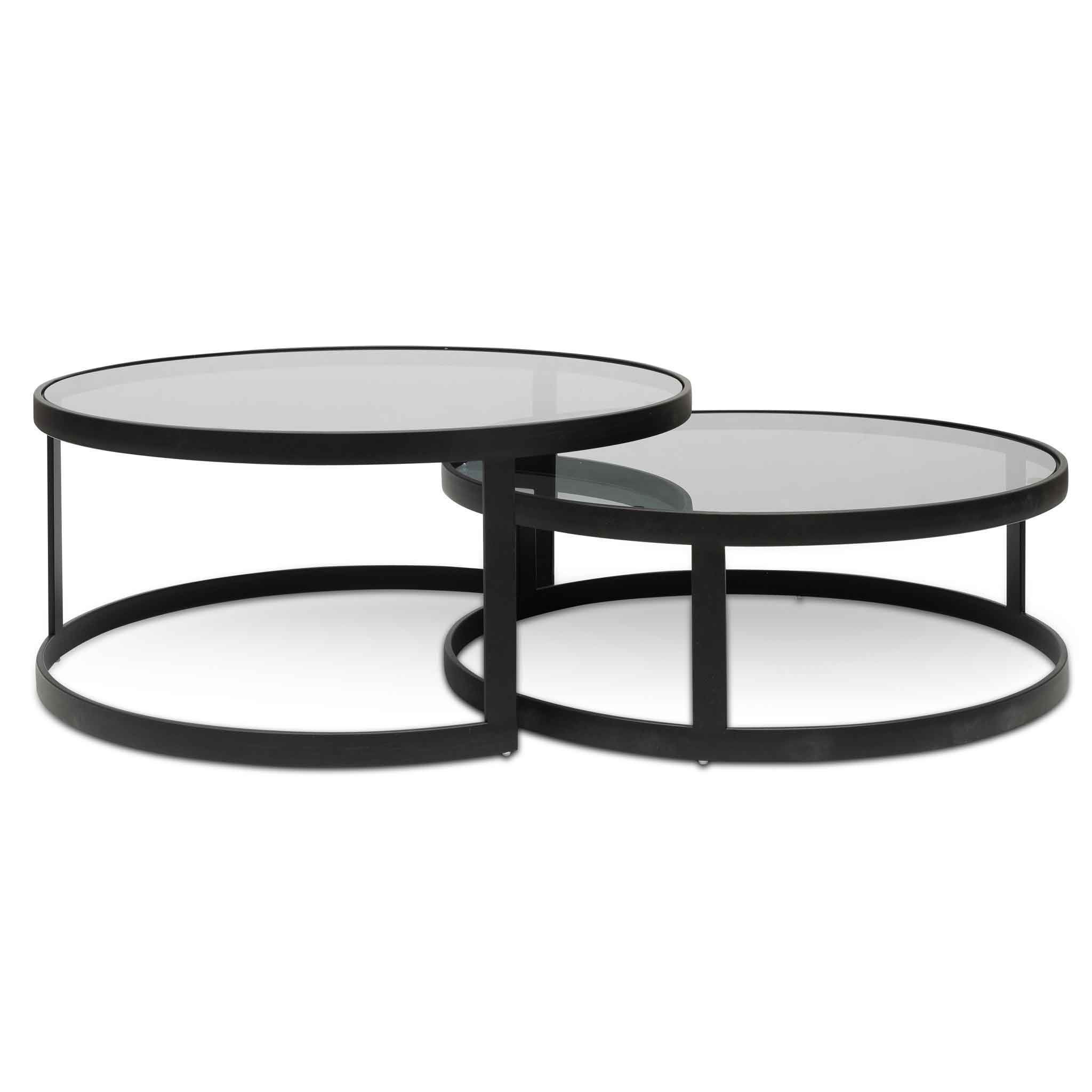 Sweeney Nested Grey Glass Coffee Table - Black Base Coffee Table K Steel-Core   