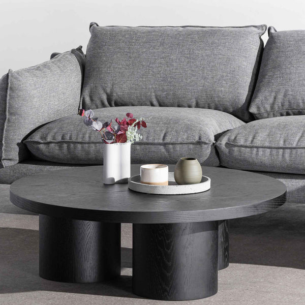 Damian 100cm Wooden Round Coffee Table - Black | Interior Secrets