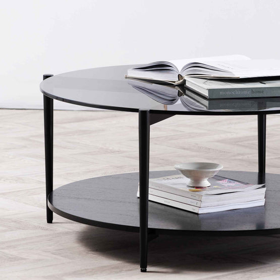 Rogan Round Grey Glass Coffee Table - Black CF6525-IG